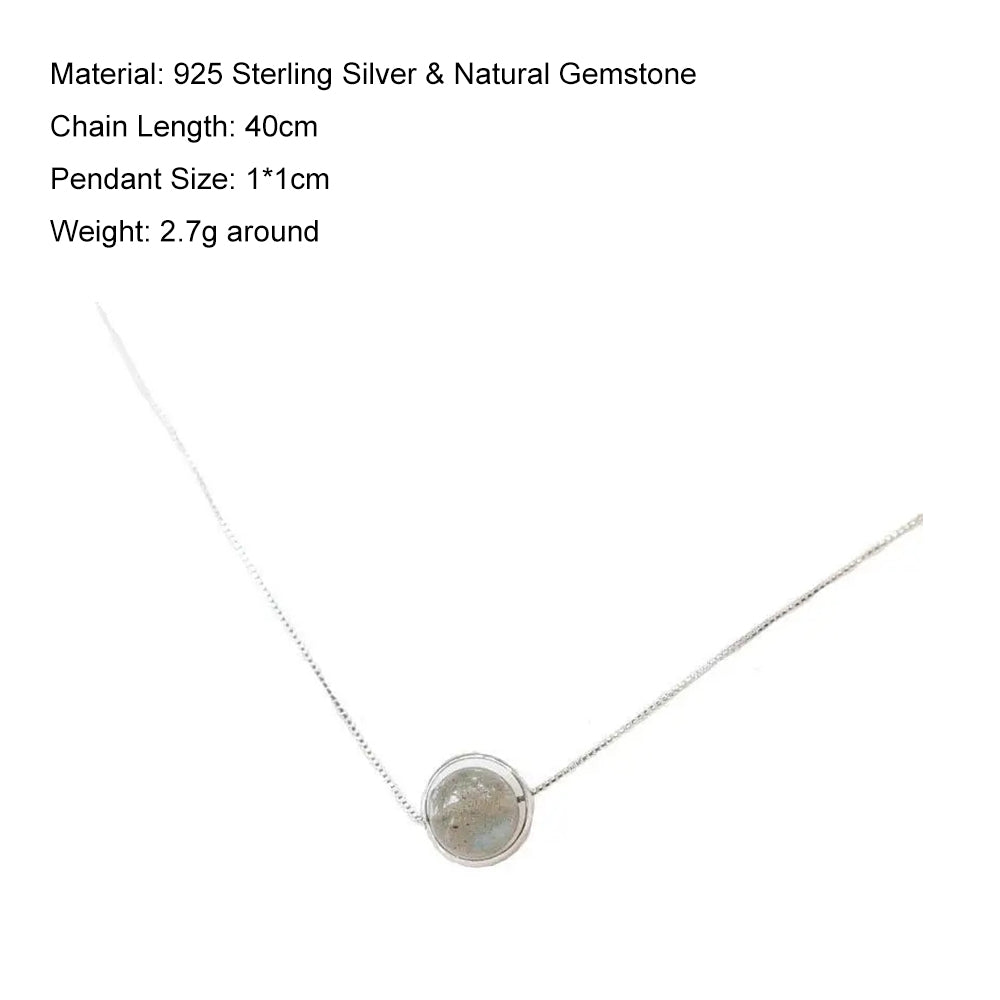 Real Pure 925 Sterling Silver Labradorite Pendant Necklace With Box Chain Simple Elegant Natural Gemstone Collier For Women