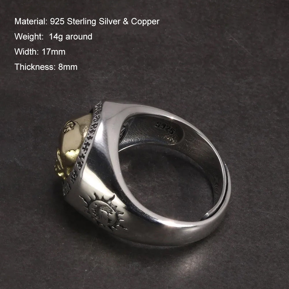 Real Pure 925 Sterling Silver Gothic Skeleton Rings for Men Hiphop Street Culture Fine Jewelry