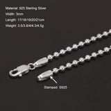 Real 925 Sterling Silver Handmade 3mm Bead Ball Strand Chain Bracelet Unisex Simple Classic Fashion Charm Hand Jewelry