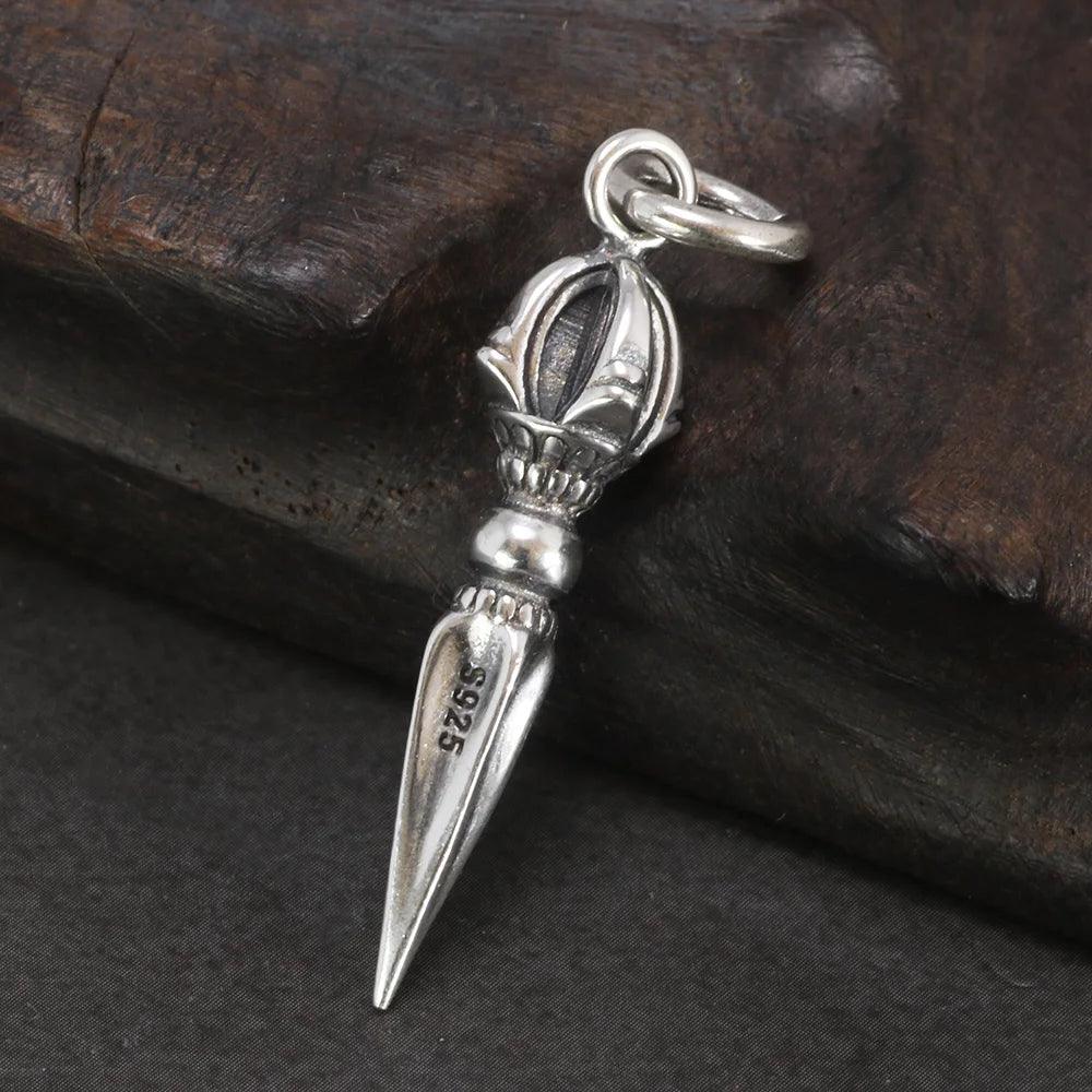 Real 925 Sterling Silver Small Vajra Pendant For Men and Women Buddhism Prayer Bouddha Jewelery - GQTORCH Jewelry
