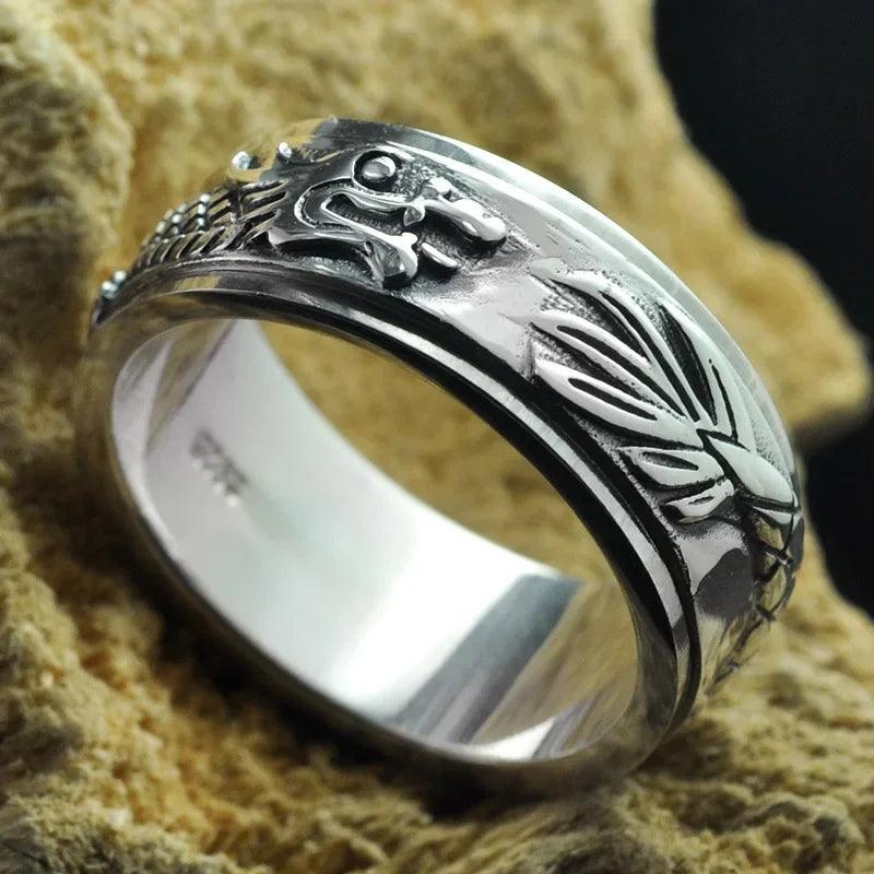 Real Pure 925 Sterling Silver Dragon Rings For Men Rotatable Transfer Luck Vintage Punk Retro Style Anel Masculino Aneis - GQTORCH Jewelry