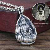 Real 999 Sterling Silver Guanyin Sits on Lotus Milefo Inside The Lens Buddha Mantra Pendant Retro Amulets Six Words Engraved - GQTORCH Jewelry