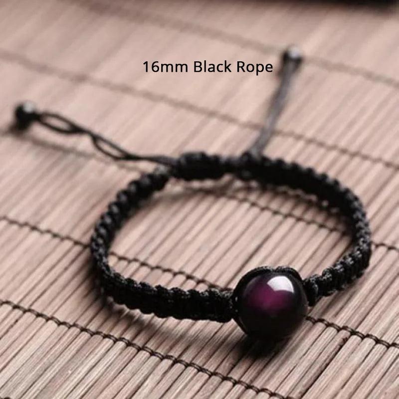 Energy Bracelets Bangles Natural Black Rainbow Eye Obsidian Bracelet Couple Hand Woven Lucky Red Rope Beads Ball For Men Women - GQTORCH Jewelry