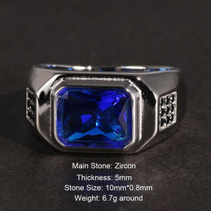 Simple Man Rings Blue Cubic Zirconia Stone Real 925 Sterling Silver Wedding Ring For Men Big Size 11 Vintage Jewelry Wholesale - GQTORCH Jewelry