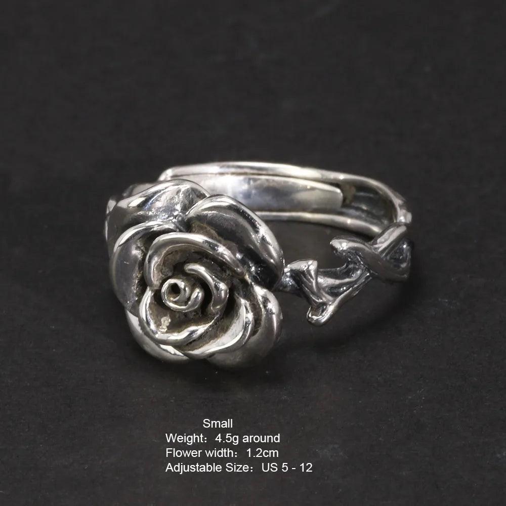 Vintage Thai Silver Cubic Rose Rings 100% Genuine 925 Sterling Silver Party Flowers Rings For Women Floral Elegant Jewelry - GQTORCH Jewelry