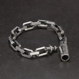 Solid 925 Sterling Silver Vintage Rattan Lace Bracelet For Men Safety Buckle Handmade Viking Mens Jewelry - GQTORCH Jewelry