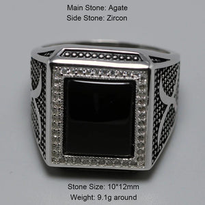 Real Solid 925 Sterling Silver Rings for Man with Stones Black Natural Onyx Micro Paved Cubic Zircon Cross Broadsword Pattern - GQTORCH Jewelry