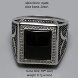 Real Solid 925 Sterling Silver Rings for Man with Stones Black Natural Onyx Micro Paved Cubic Zircon Cross Broadsword Pattern - GQTORCH Jewelry
