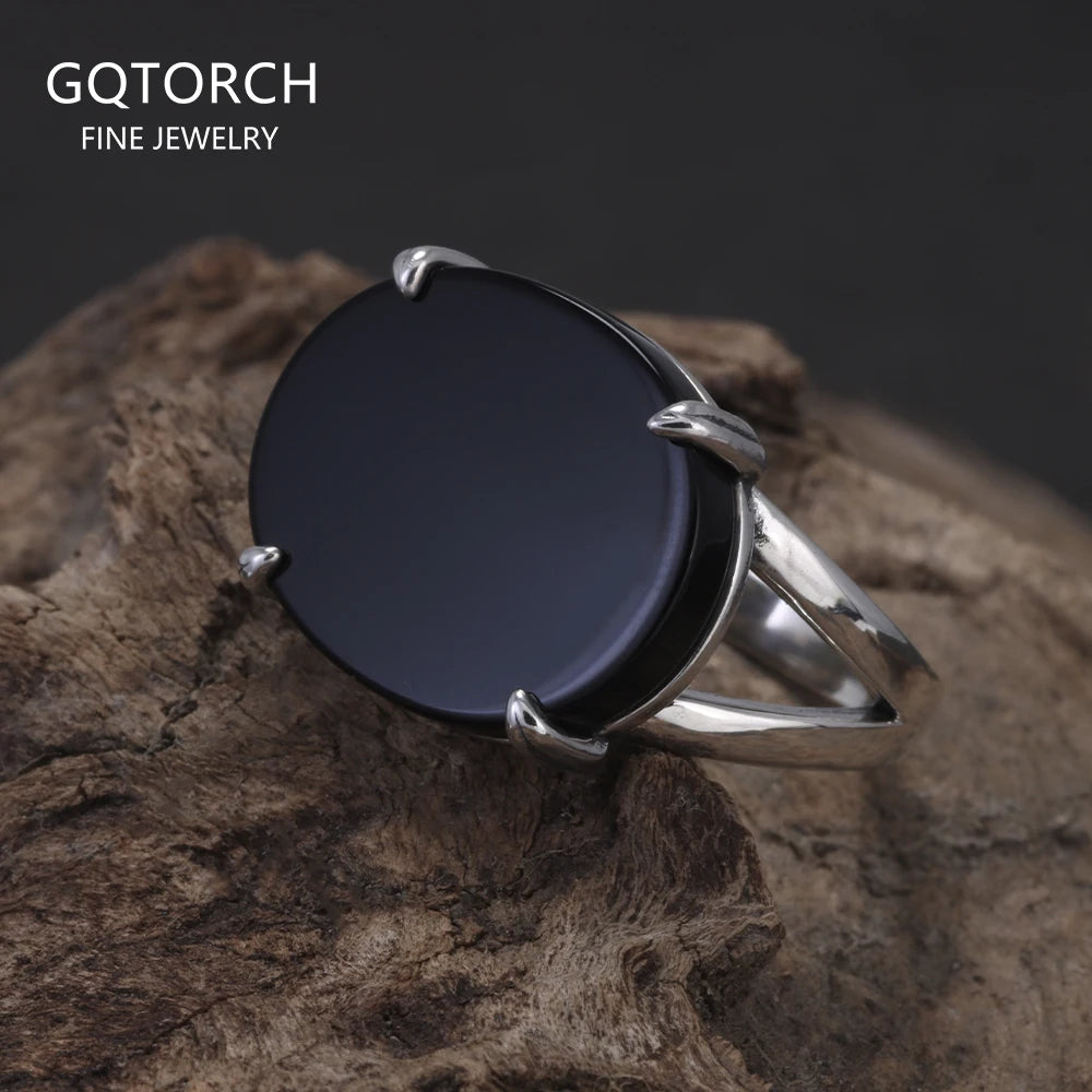 Vintage 925 Sterling Silver Oval Flat Agate Signet Ring Men Natural Lapis Lazuli Onyx Stone Turkish Ring Retro Luxury Jewelry