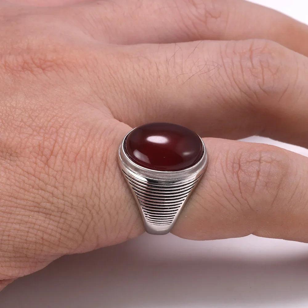 Real 925 Sterling Silver Antique Rings For Women And Men With Natural Color Onyx Stone Minimalism Cross Stripe Turkish Jewelry - GQTORCH Jewelry