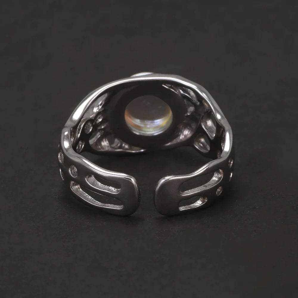Authenic 925 Sterling Silver Opal Irregular Ring for Women Zircon Finger Rings Adjustable Vintage Y2K Fashion Jewelry