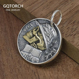 Real 925 Sterling Silver Double Sided Skull Pendant Men Women Retro Punk Style Coin Round Kitten Necklace - GQTORCH Jewelry