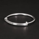 Solid 999 Sterling Silver Simple Push-pull Bracelet Women and Kids Smooth Minimalist Jewelry First Birthday Gift - GQTORCH Jewelry