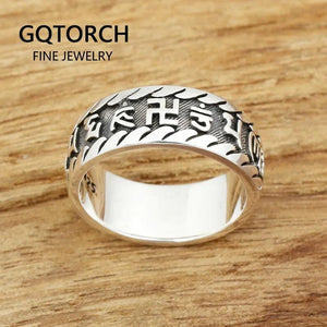 Om Mani Padme Hum Ring Mantra Vintage Tibetan Type 100% Real Pure 925 Sterling Silver Jewelry For Men And Women Lovers Couples - GQTORCH Jewelry
