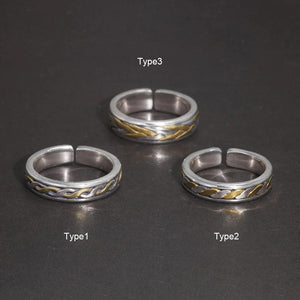 Real 925 Sterling Silver Double Wires Braided Ring for Men and Women Vintage Punk Rock Adjustable Size Couple Ring Gift - GQTORCH Jewelry