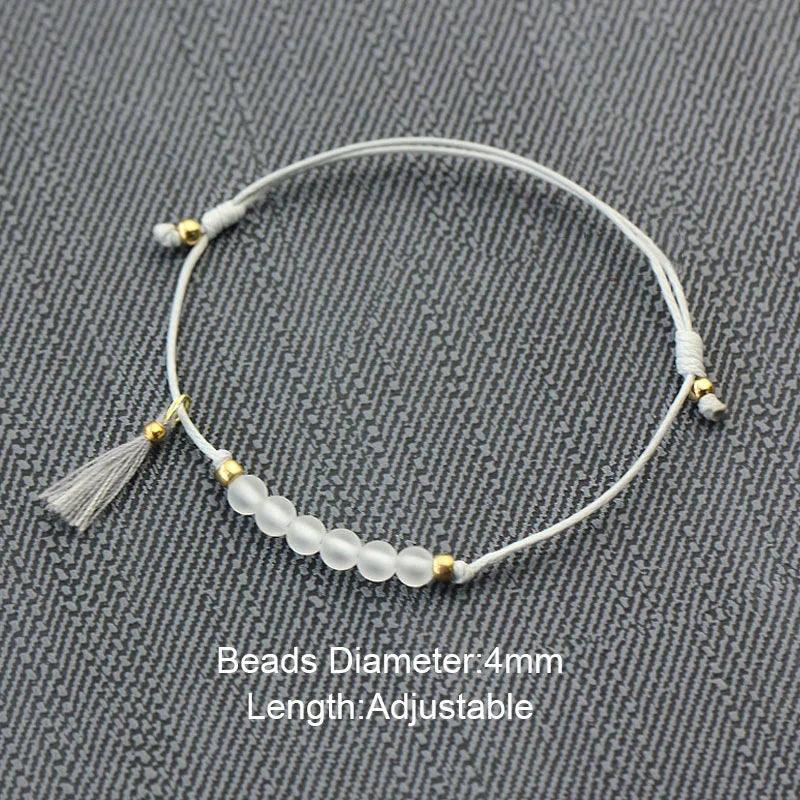 Women Elegant Bracelet Tassel Handmade Minimalist Hand String With Natural White Crystal Stone Beads 4mm Bracelets Adjustable - GQTORCH Jewelry