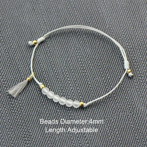 Women Elegant Bracelet Tassel Handmade Minimalist Hand String With Natural White Crystal Stone Beads 4mm Bracelets Adjustable - GQTORCH Jewelry