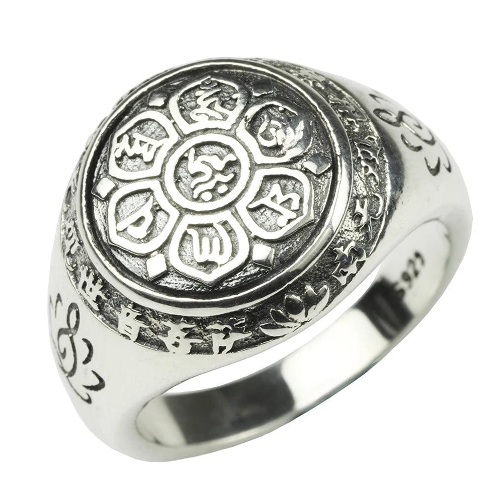 Real Solid 925 Sterling Silver Jewelry Vintage Buddha Six Words' Mantra Rings For Women And Men Bijouterie Fine - GQTORCH Jewelry