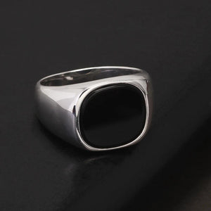 S925 Sterling Silver Black Onyx Signet Ring for Men Trendy Retro Smooth Punk Rock Party Jewelry Pinky Ring Wedding Accessories - GQTORCH Jewelry