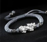 Wholesale Red String Pure Silver Jewelry 999 Pixiu 3D Sterling Silver Bracelet - GQTORCH Jewelry