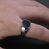Real Pure Silver s925 Mens Rings Minimalist Turkish Rings Man Simple Finger Rings With Natural Onyx Stones Turkish Jewellery - GQTORCH Jewelry