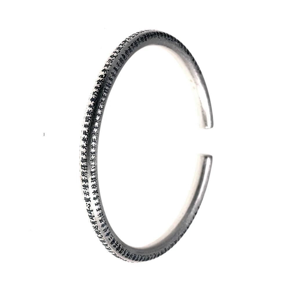 999 Pure Silver Bangles for Women Heart Sutra Buddhist Scriptures Engraved Mother Lover Gift Fine Sterling Silver Jewelry - GQTORCH Jewelry