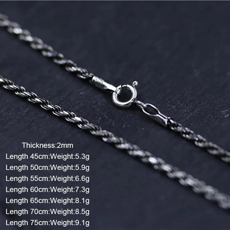 S925 Sterling Silver Twisted Necklace Chain for Men and Women Long Sweater Retro Antique Unisex Chain Original Design - GQTORCH Jewelry