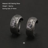 Real 925 Sterling Silver Retro Hoop Earrings for Women Men Geometric Heart Wheat Leaf Whale Vintage Punk Rock Ear Jewelry Gift