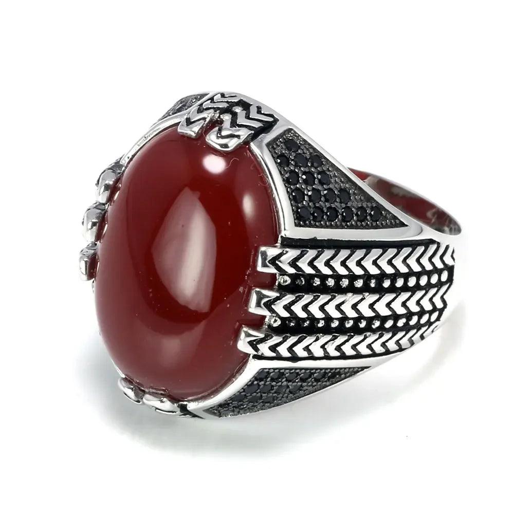 Real Pure 925 Sterling Silver Rings With Black Onyx Stone Big Turkish Rings For Men Retro Vintage Turkey Jewelry Anelli Uomo - GQTORCH Jewelry