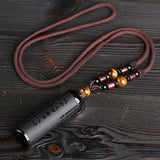 Natural Black Obsidian Prajna Paramita Sutra Engraved Buddha Necklace Pendant Lucky Tiger Eyes Beads Rope Chain For Men Women - GQTORCH Jewelry
