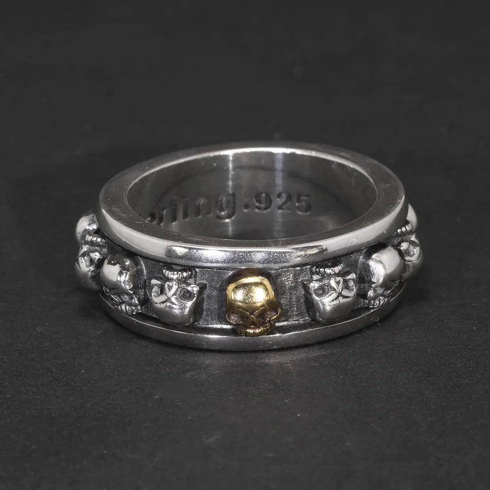 S925 Sterling Silver Rotating Spinner Skull Mens Rings Retro Punk Rock Style Aneis Vintage Fine Jewelry - GQTORCH Jewelry