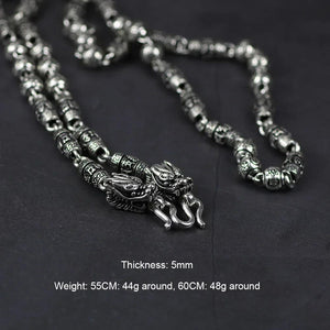 Vintage Sweater Chain Real 925 Sterling Silver Tibetan Mantra Necklace For Men Om Mani Padme Hum Carving Buddha Jewelry - GQTORCH Jewelry