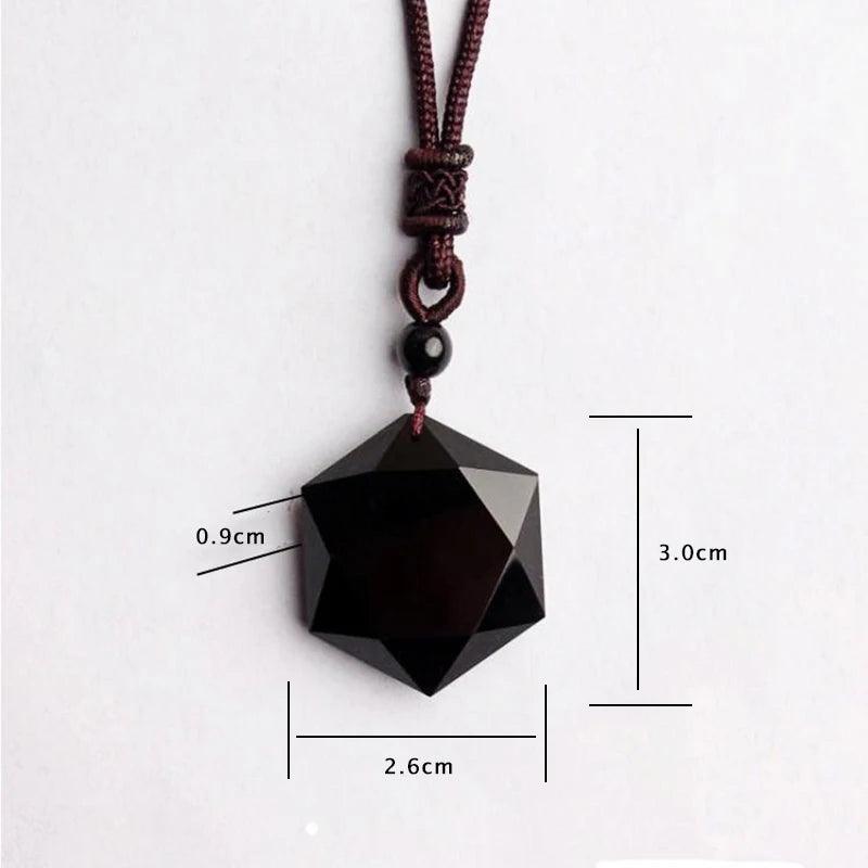 Black Obsidian Natural Stone Pendant Necklaces For Women and Men Cubic Hexagram Sweater Necklace Amulets And Talismans Jewelry - GQTORCH Jewelry