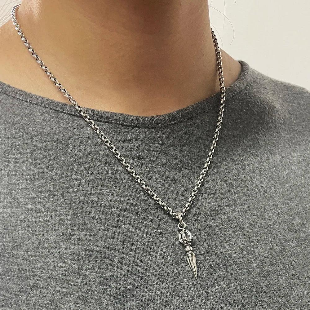 Real 925 Sterling Silver Small Vajra Pendant For Men and Women Buddhism Prayer Bouddha Jewelery - GQTORCH Jewelry