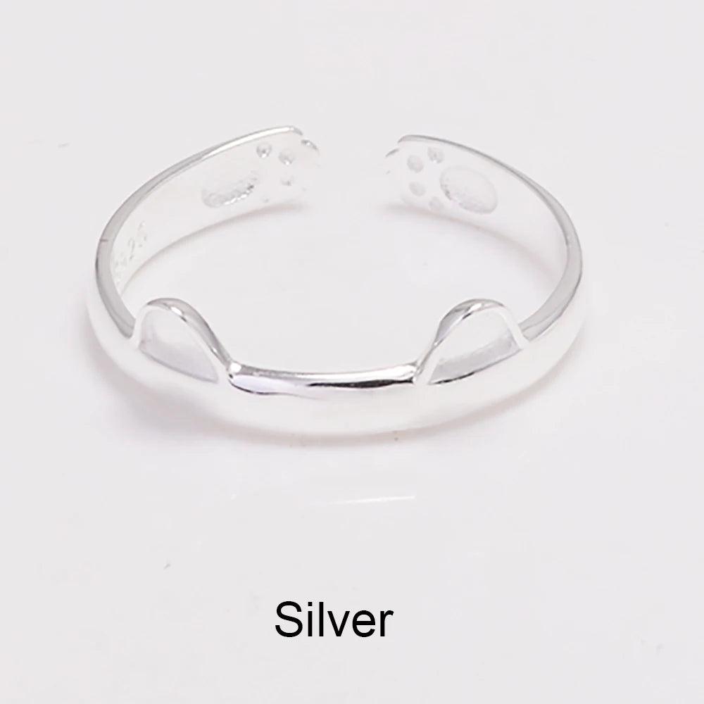 Real Pure 925 Sterling Silver Cute Cat Rings For Women Totoro Open Ring Silver Fashion Jewelry - GQTORCH Jewelry