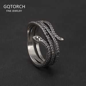 100% 925 Sterling Silver Retro Snake Ring for Women Micro Inlaid Zircon Fashion Animal Rings Punk Party Jewelry Accessories