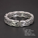 Heavy 999 Sterling Silver Braided Bracelet For Men Retro Solid Thick Handmade Viking Jewelry Opening Adjustable - GQTORCH Jewelry