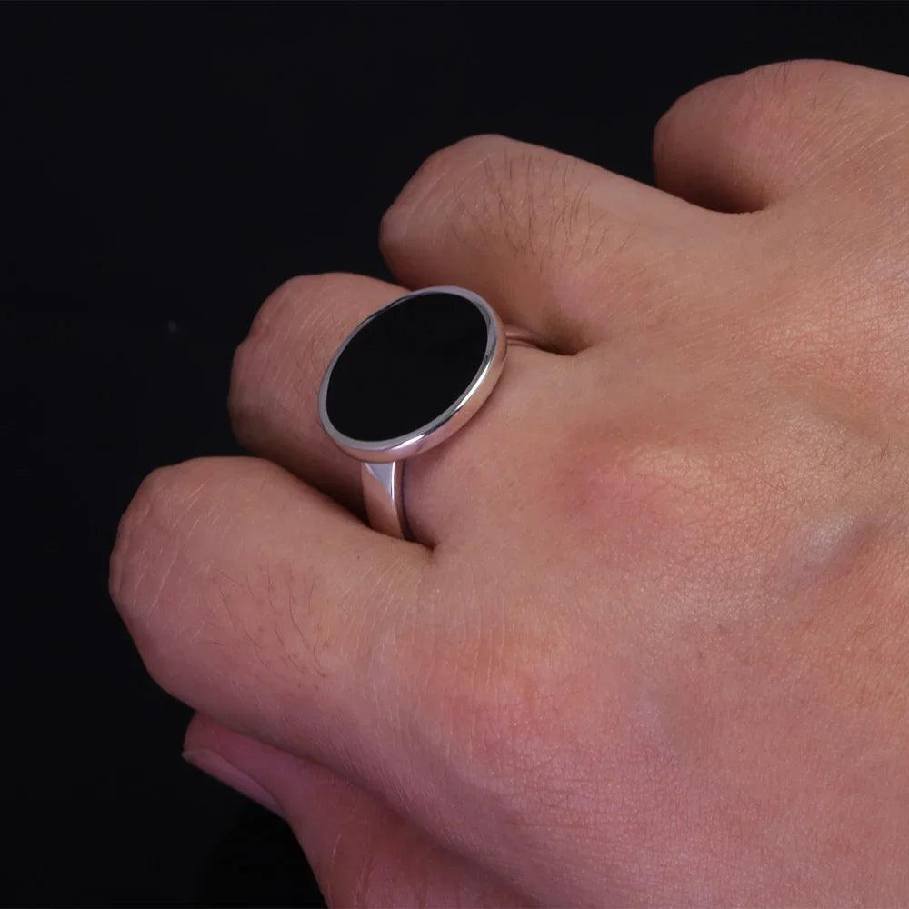 Pure 925 Sterling Silver Ring, Simple Round Ring, Türkiye Black Gel, Men and Women's Minimalist Fine Jewelry - GQTORCH Jewelry