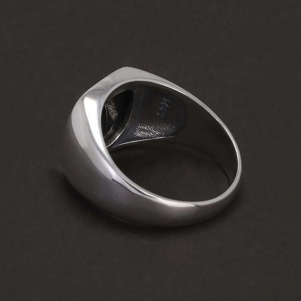 S925 Sterling Silver Black Onyx Signet Ring for Men Trendy Retro Smooth Punk Rock Party Jewelry Pinky Ring Wedding Accessories - GQTORCH Jewelry
