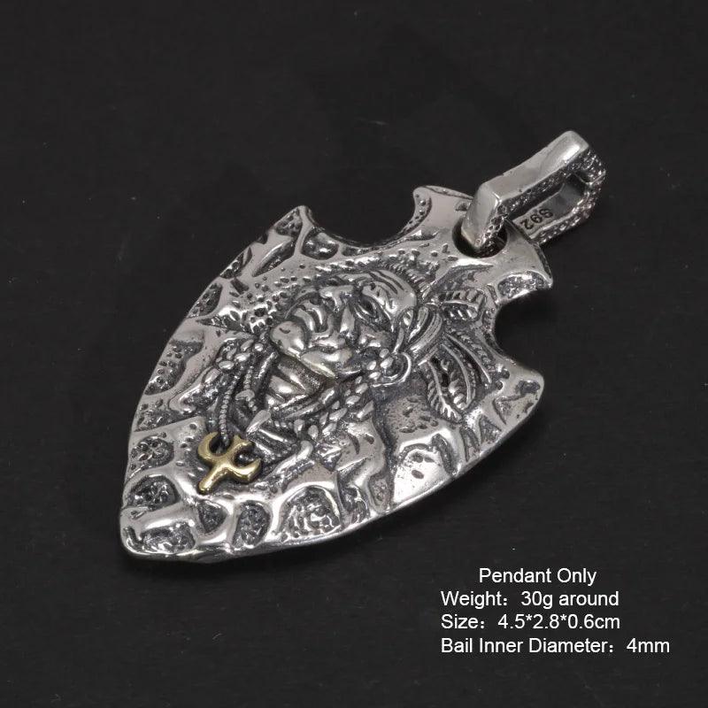 S925 Pure Silver Vintage Indian Eagle Shield Tribal Legend Old Chief Men Pendant Domineering Personality - GQTORCH Jewelry