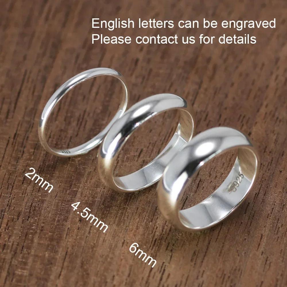Real Pure 925 Sterling Silver Rings For Women And Men Simple Couple Ring Smooth Wedding Band For Lovers Free Name Engraved - GQTORCH Jewelry