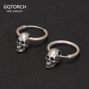 Real 925 Sterling Silver Skull Earrings Retro Antique Hook Shape Gothic Vintage Jewelry for Men and Women - GQTORCH Jewelry
