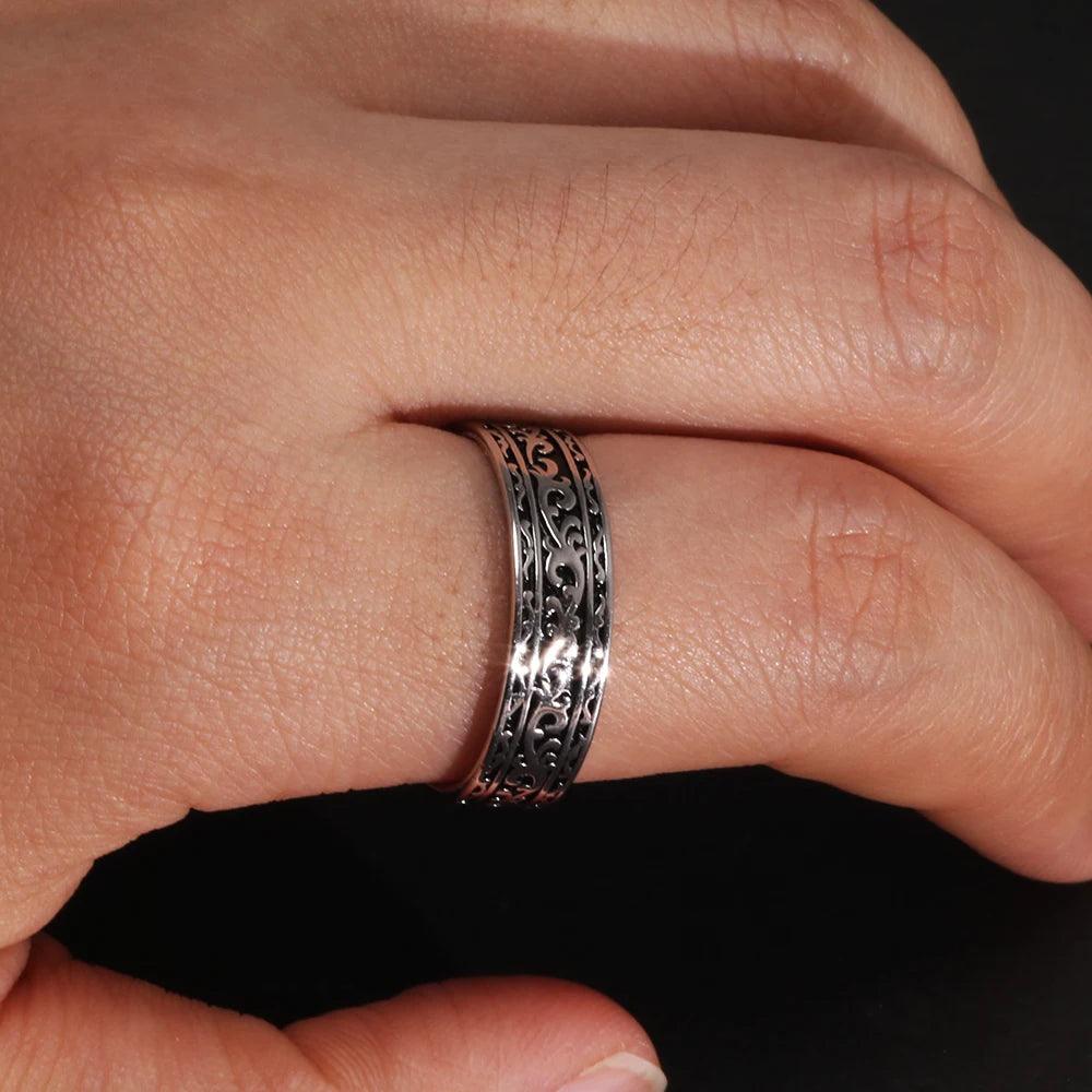 Vintage 925 Sterling Silver Wedding Band Ring with Tangcao Pattern for Men and Women Christmas Party Jewelry Gift Accessories - GQTORCH Jewelry