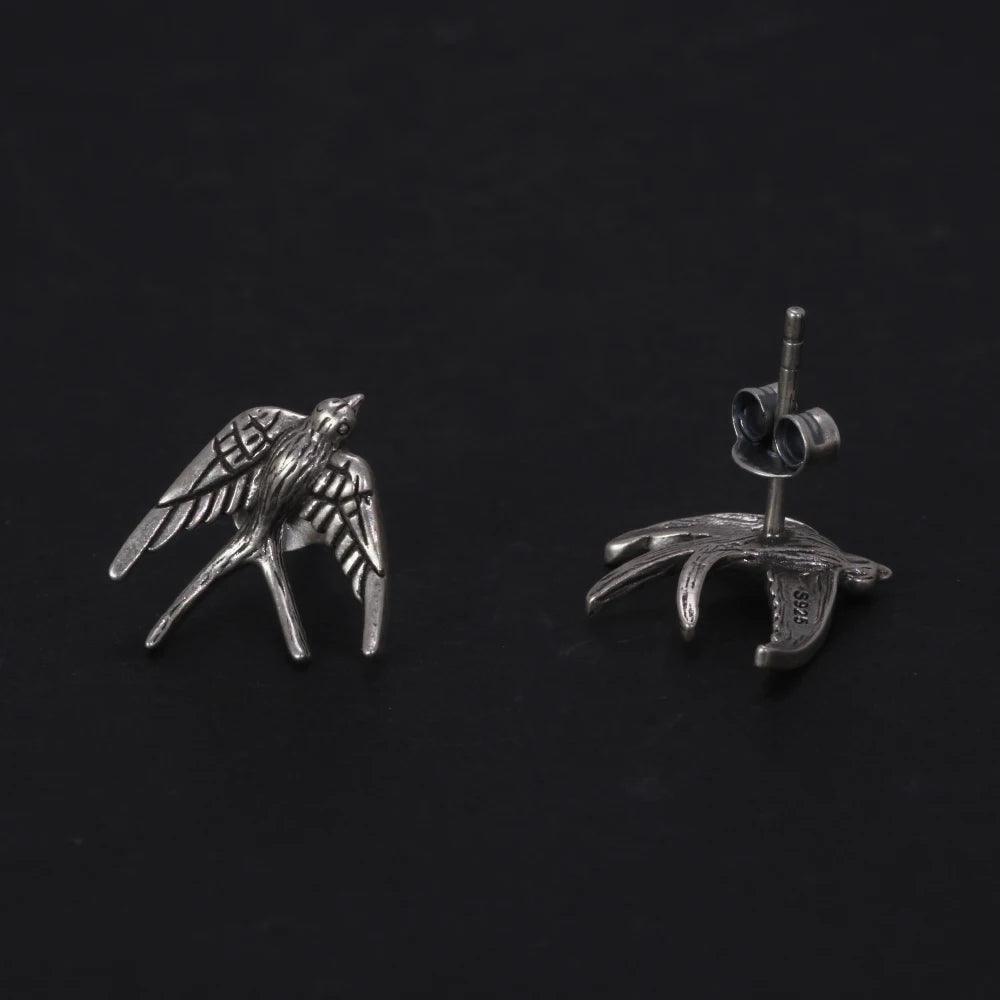 S925 Sterling Silver Vintage Men's and Women's Earrings Swallow Animal Earrings Punk Thai Silver Animal Jewelry - GQTORCH Jewelry