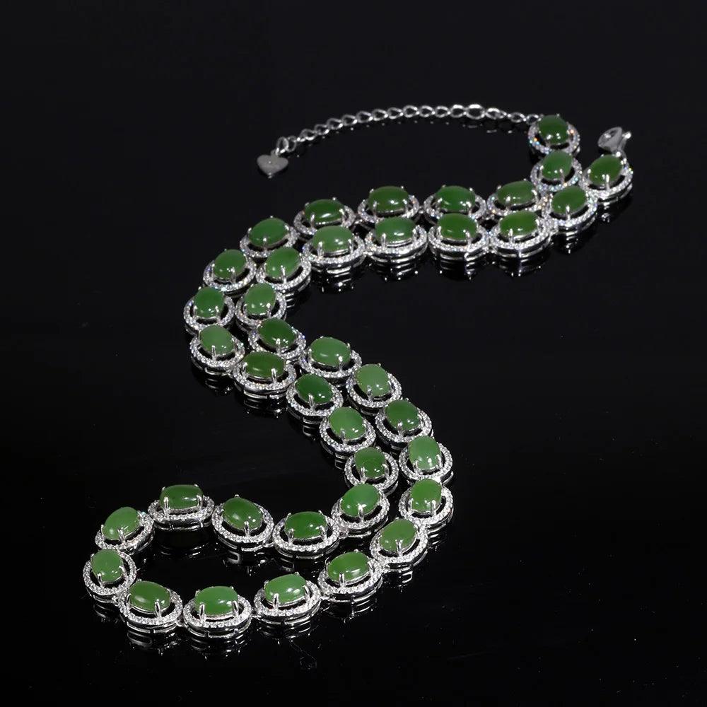 Genuine Sterling Silver 925 Jewelry Natural Green Jade Tennis Chain Necklaces For Women Ethnic Gemstones Jewelry - GQTORCH Jewelry