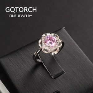 1 Carat CZ Stone Ring Real Pure 925 Sterling Silver Flower Shaped Yellow Purple Stone Eight Heart Eight Arrows Flashing - GQTORCH Jewelry