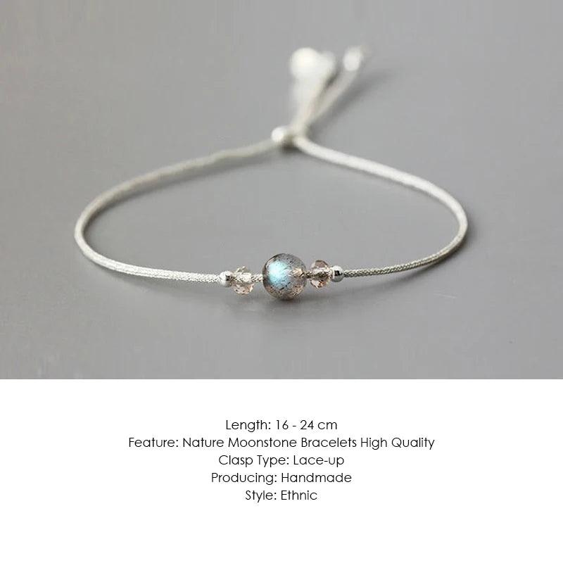 Handmade Moonstone Bracelet Thin Rope With Natural Crystal 925 Sterling Silver Beads Personalized Bracelets For Women - GQTORCH Jewelry