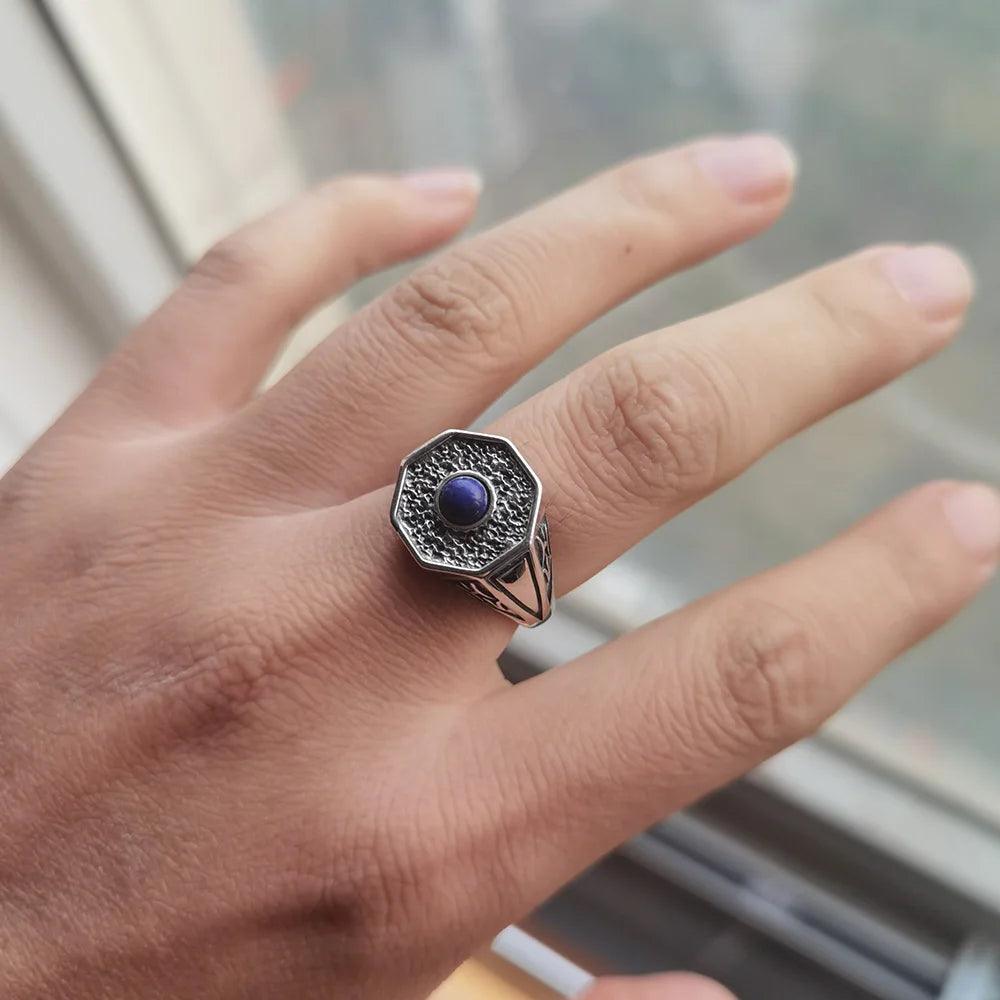 The Originals 925 Sterling Silver Vampire Rings With Natural Lapis Lazuli Stone Damon Stefan's Elija Klaus Rebeka Mikaelson - GQTORCH Jewelry