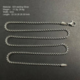Genuine 925 Sterling Silver Jewelry Round Box Chain Thickened All-match Necklace for Men and Women Retro 22 24 26 28 30 Inch - GQTORCH Jewelry