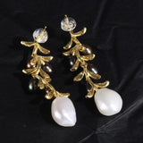 Wholesale 925 Sterling Silver Flower Dangle Earrings For Women With Natural Irregular Baroque Pearl Black and White Colors - GQTORCH Jewelry